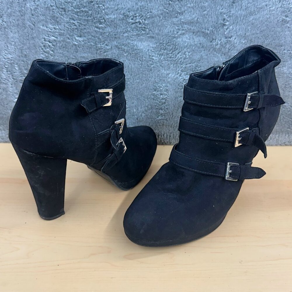 Report black Strappy Ankle Boots with‎ Silver Buckle Detailing